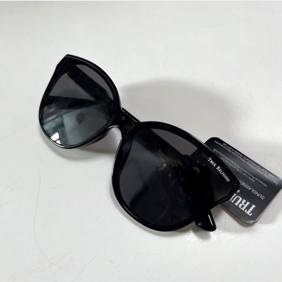 New TRUE RELIGION Cat Eye Sunglasses Acetate Black Logo Gold Detail UU main image 5